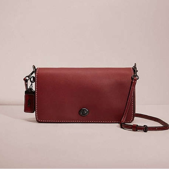 Coach Dinky Glovetanned Leather Crossbody Bag Burgundy Red - Picture 1 of 14